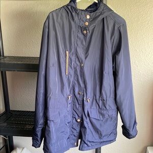 Navy Hooded Jacket with Gold Accents